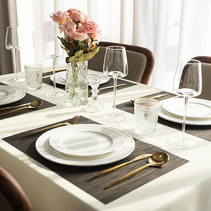 Placemats Set of 6 Vinyl/Plastic Woven Place Mats for Kitchen Table Indoor/Outdoor Washable Placemat Wipeable Dining Table Mats (Brown and Black,6)