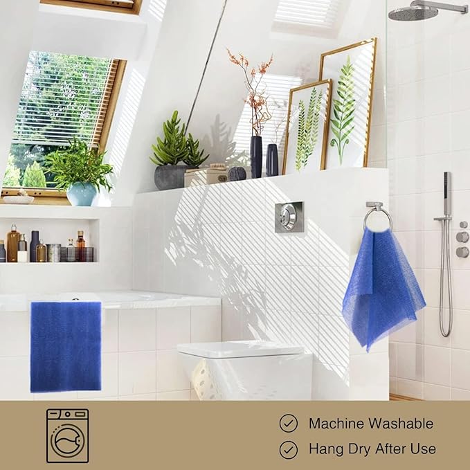 UJFQBH 3 Pieces African Bath Sponge African Net Long Net Bath Sponge Exfoliating Shower Body Scrubber Back Scrubber Skin Smoother,Great for Daily Use (Blue)