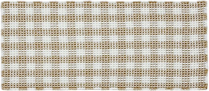 Waffle Runner Rug Bathroom, Long Boho Bathroom Rugs Non Slip Washable Absorbent Checkered Bathroom Mat Quick Dry Farmhouse Bath Mat, 72"x24" Khaki and White