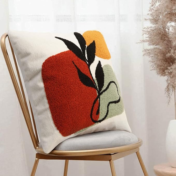 Merrycolor Abstract Boho Tufted Throw Pillow Covers 18x18 Mid Century Modern Pillow Covers Boho Pillows Decorative Throw Pillow Case Minimalist Bohemian Aesthetic Pillow Covers for Bed Couch Home,1PC