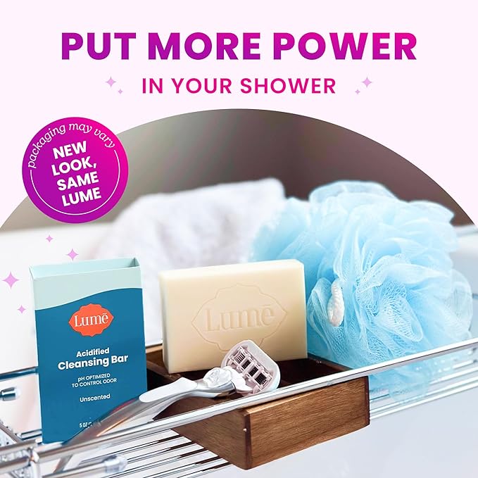 Lume Acidified Body Cleansing Bar - 24 Hour Odor Control - Removes Odor Better than Soap - Moisturizing Formula - Formulated Without SLS or Parabens - OB/GYN Developed - 5 ounce (Unscented)