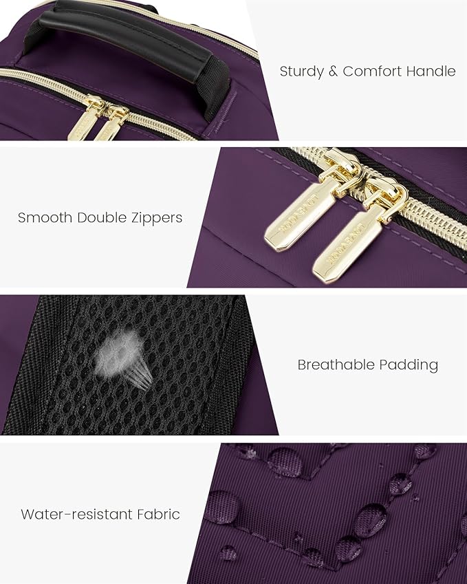 LOVEVOOK Laptop Backpack for Women, Travel Computer Work Bags with 17-inch Laptop Compartment, College School Student Bag Teen Backpacks For Girls, Outdoor Carry On Backpack Purse, Deep Plum