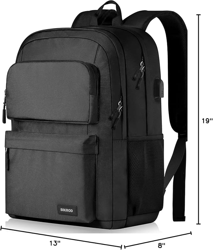 School Backpack for Teen Boys and Girls, Travle Laptop Backpack for men and women, Carry-on Lightweight Casual Black Bookbag with USB Charging Port Fit 17.3 Inch Laptop, Black