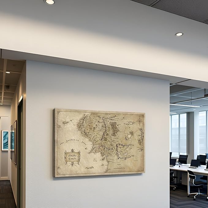 Middle Earth Map Wall Art Canvas Print - Fantasy Map of Middle Earth - 24''H x 36''W with Inner Wooden Frame - Lightweight & Easy to Hang - Perfect for Bedroom, Game Room Decor