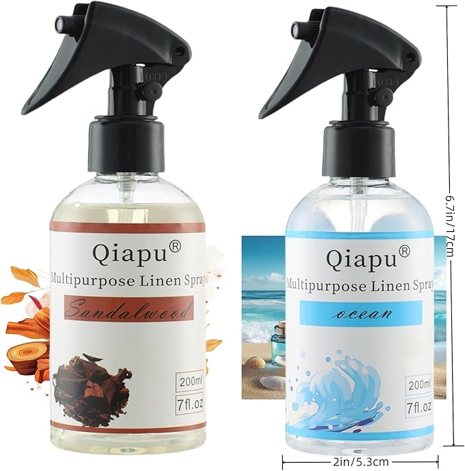 2-Pack Linen Spray Set – Ocean & Sandalwood Room & Fabric Spray for Pillows, Sheets, and Home Fragrance with Natural Plant Extracts and Essential Oils