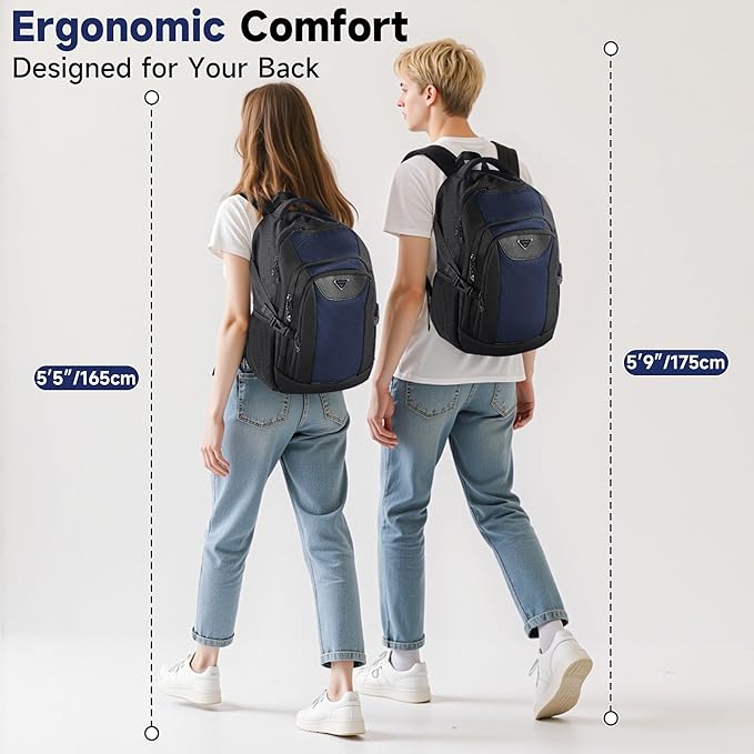 Laptop Travel Backpack with USB Charging Port, Anti-Theft Travel Business Backpack Fits 17 Inch Notebook, 30L Water-Resistant Work Computer Backpack, College School Bookbag for Men Women, Blue/Black