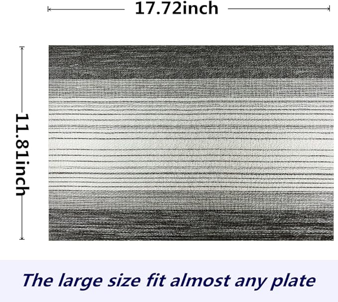 Placemat,Blending Color Durable Woven Vinyl Placemat Washable Heat-Resistant Anti-Skid Kitchen Dining Table Mats (Set of 4, Gray with Silver)
