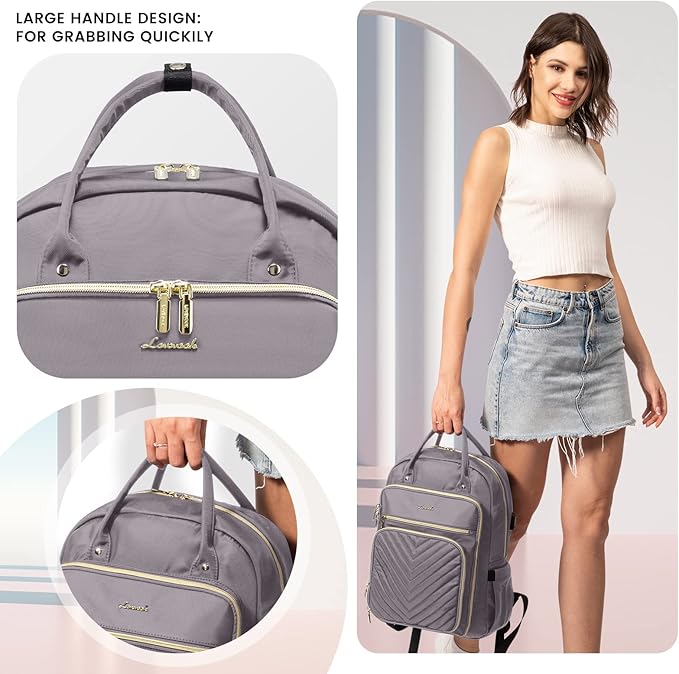 LOVEVOOK Womens Backpack,15.6 Inch Laptop Backpack for Work Travel, Large Capacity Work Backpack for Teacher Nurse, Computer Bag with USB Charging Port.Grey Purple.