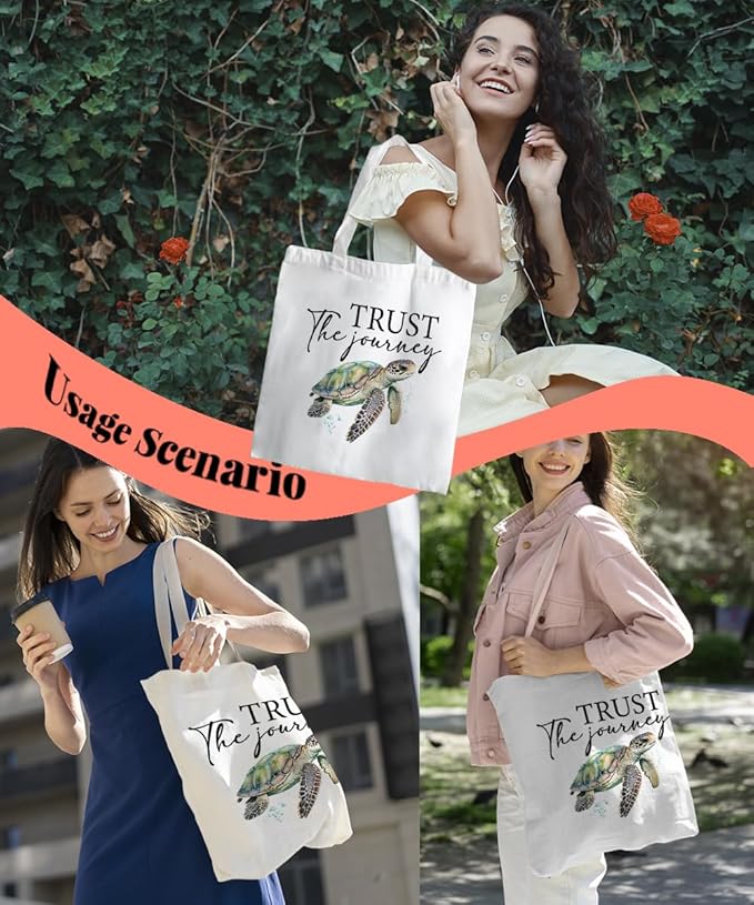 Lake Turtle Canvas Tote Bag for Women Teen Girls Gifts Cute Small Travel Work Tote Bags Reusable Grocery Bags Shoulder Bag