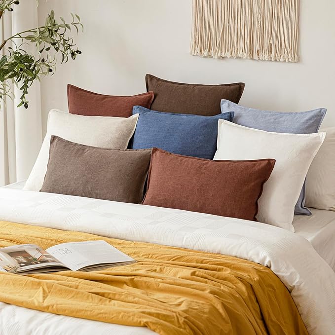 Foindtower Pack of 2, Decorative Linen Soild Throw Pillow Covers Soft Accent Euro Cushion Case Farmhouse Neutral Pillowcase for Chair Couch Sofa Bedroom Living Room Home Decor 26 x 26 Inch Dark Blue