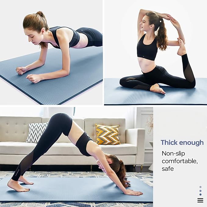 Yoga Mat Non Slip NBR Thick Yoga Mat, 72"L x 32"W x 0.6"TH (185cm x 80cm x 15mm), Anti-Tear Exercise Mat with Carrying Strap and Bag, Workout Mats for Yoga, Pilates and Floor Exercises