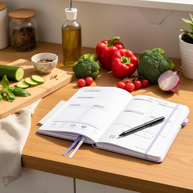 Life & Apples Wellness Journal Planner – Food Log, Fitness Tracker, Habit Tracker, Weight Loss Journal for Diet Tracking and Health Goals, Undated, Size A5 Lavender