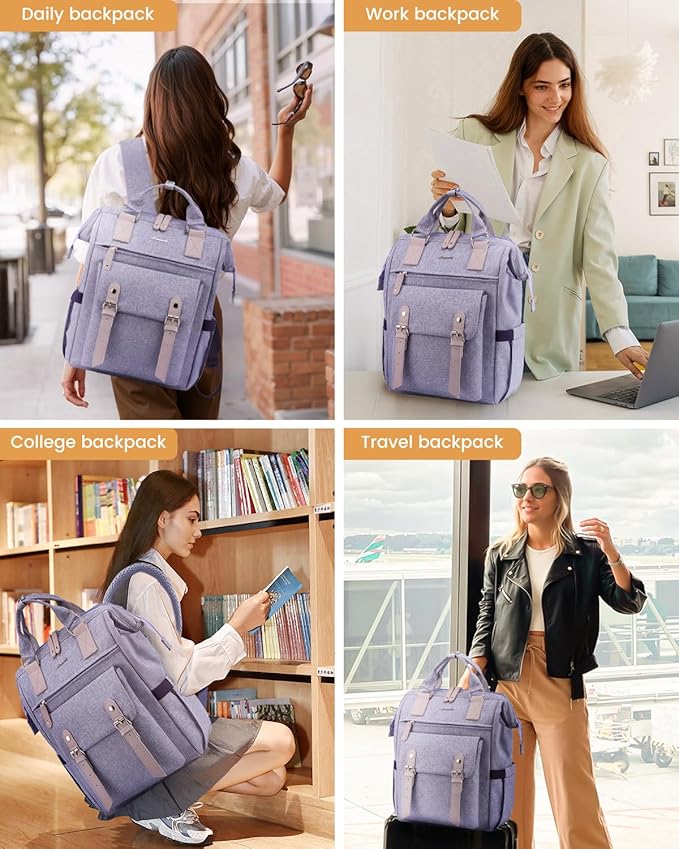 LOVEVOOK 17 Inch Backpack for Women, Laptop Bag Teacher Nurse Work Bags, Large Travel Backpack Business Computer Laptop Bag, College Backpack Stylish Daypack, Light Purple