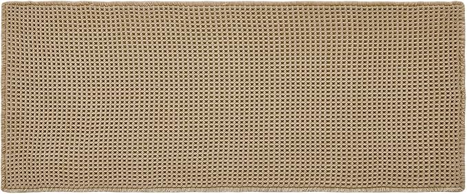 Waffle Runner Rug Bathroom, Long Boho Bathroom Rugs Non Slip Washable Super Absorbent Quick Dry Farmhouse Bath Mat, 72"x24" Khaki