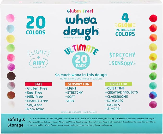 Chuckle & Roar - Whoa Dough Ultimate Pack - 20 Whoa Dough Containers - Safe and Non-Toxic - Glows in Dark - Ages 3 and Up