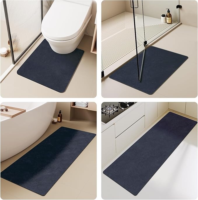 Bath Mat, Bathroom Rugs Non Slip Washable Thin Absorbent Quick Dry Bath Mat Fits Under Door Bathroom Floor Mat Perfect for Bath, Shower, or Sink 36"x60" Navy Blue