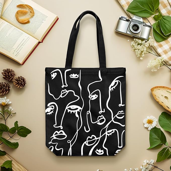 Canvas Tote Bag for Women, Aesthetic Tote Bag with Zipper Pocket for Grocery Travel Work Gift, Canvas Shopping Bag
