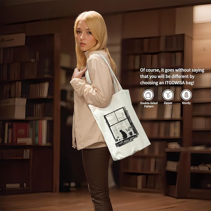 Tote Bag for Women, Reusable Zippered Canvas Bag with Handles Pocket Thick Canvas, for Grocery Shopping Beach Gift