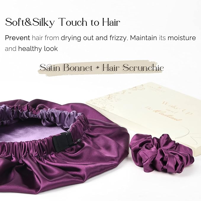 YANIBEST Adjustable Silk Bonnet Double Layer Satin Bonnet Hair Bonnet for Sleeping Bonnets for Women Hats Curly Natural Hair, Purple