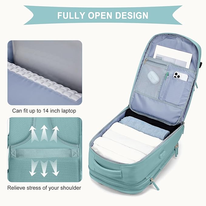 coowoz Large Travel Backpack For Women Men, Carry On Backpack,Hiking Backpack Waterproof Outdoor Sports Rucksack Casual Daypack Expandable Heavy Duty Extra large Backpack Blue Expansion