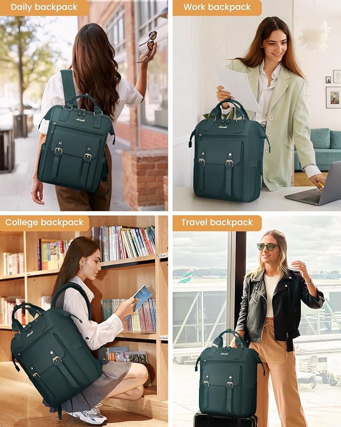 LOVEVOOK Laptop Backpack for Women Work Travel Backpack Purse, Nurse Bags Teacher Doctor Commuter Business Computer Bag, College Backpack Stylish Daypack, 15.6 Inch, Dark green-dark green