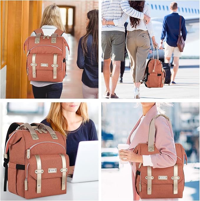 FALANKO Laptop Backpack for Women,15.6 inch Teacher Nurse School Waterproof Backpack,Large Womens Computer Backpack with Laptop Compartment,USD Charging Port,RFID Anti Theft Shoulder Orange Bags