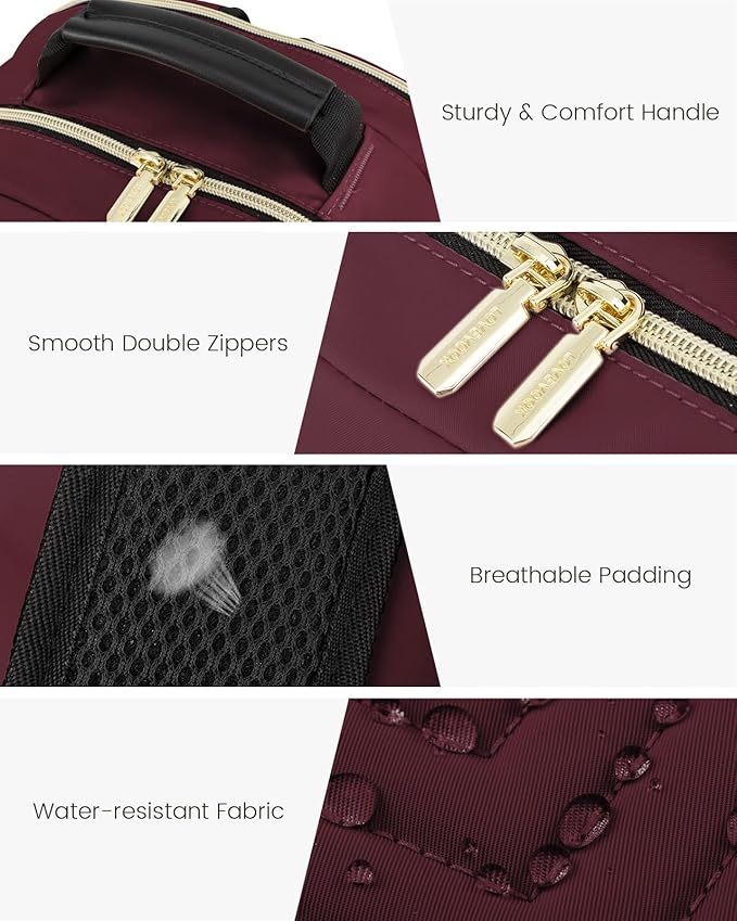 LOVEVOOK Laptop Backpack Purse for Women, Work Business Travel Computer Bags, College Nurse Backpack for Womens, Quilted Casual Daypack with USB Port, Fit 15.6 Inch Laptop, Wine Red