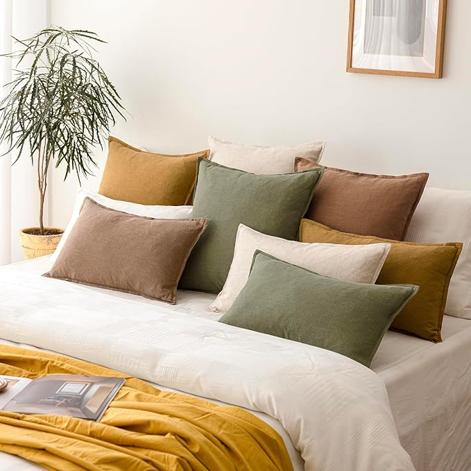 Foindtower Pack of 2, Decorative Linen Soild Throw Pillow Covers Soft Accent Cushion Case Boho Farmhouse Pillowcase for Chair Couch Sofa Bedroom Living Room Home Decor 20 x 20 Inch Light Khaki Brown