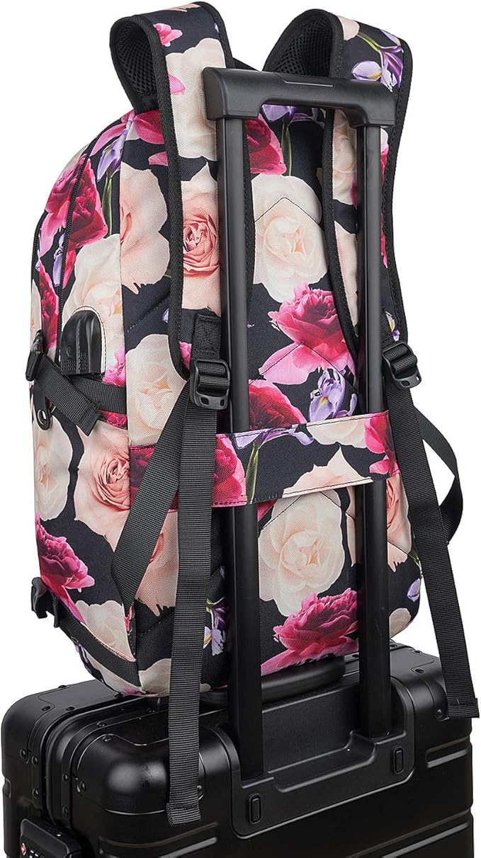 Tzowla Business Laptop Backpack Water Resistant Anti-Theft with USB Charging Port and Lock 15.6 Inch Computer Backpacks for Men, Women, Casual Hiking Travel Daypack (Flower)
