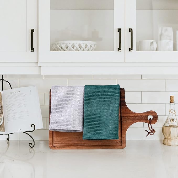 QUILTINA Dish Towels Set,100% Cotton Waffle Weave Kitchen Towels 6 Pack,17 x 25 Inches Dish Towels for Kitchen,Super Absorbent for Drying and Cleaning(Dark Green,Light Grey,Dark Grey)