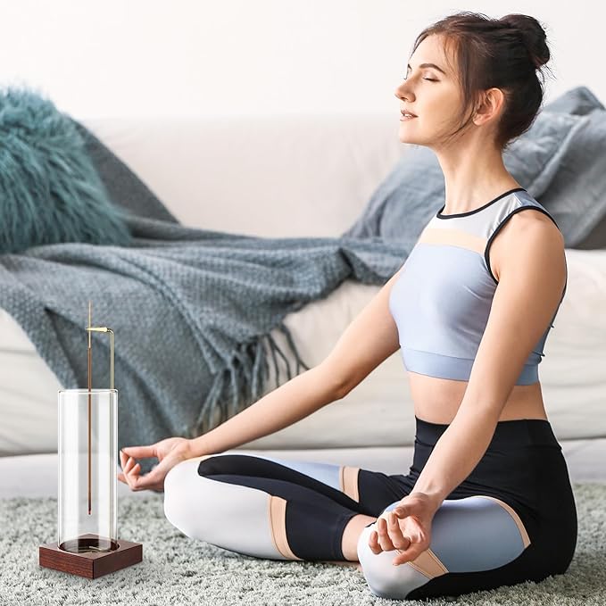 2pcs Incense Holder,Wooden Incense Holder for Sticks with 20 Incense Sticks, Anti-ash Incense Burner with Glass Ash Catcher for Meditation Yoga Spa Gift