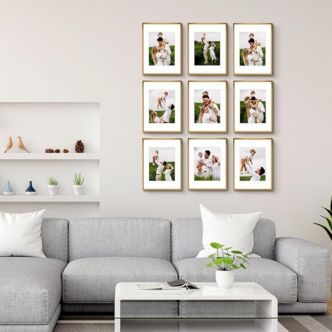 Golden State Art 12x16 Picture Frame 3 Pack - Aluminum Frames with 8.5x11 Removable Mats & Real Glass, Display 12x16 Posters or 8.5x11 Photos - Bronze Gallery Wall Frames for Home Office Decor