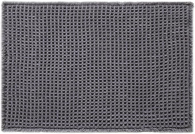 Waffle Bath Mat, Boho Bathroom Rugs Non Slip Washable Super Absorbent Quick Dry Bath Mat Farmhouse Bathroom Decor, 24"x16" Grey