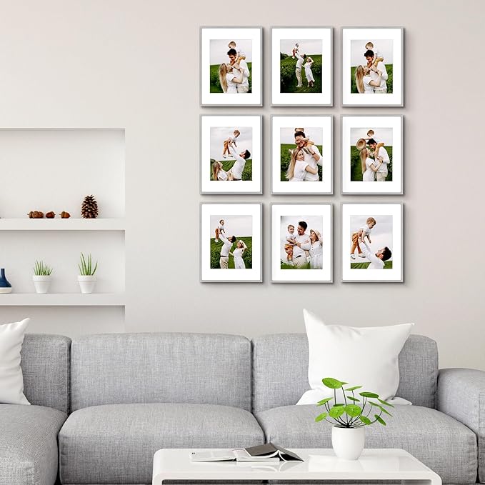 Golden State Art 11x14 Picture Frame 3 Pack - Aluminum Frames with 8x10 Removable Mats & Real Glass, Display 11x14 Posters or 8x10 Photos - Silver Gallery Wall Frames for Home Office Decor