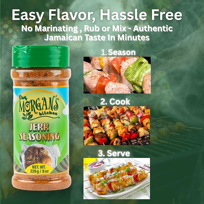 Chef Morgan’s Kitchen Jerk Seasoning (2 Pack) – MSG & Gluten Free, 8oz. Authentic Jamaican Spice Blend for Jerk Chicken, Dry Rub for Grilling, Baking & Roasting – All Natural