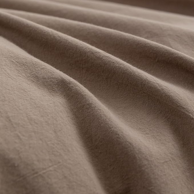 BESTOUCH Duvet Cover Set 100% Washed Cotton Linen Feel Super Soft Comfortable Chic Lightweight 3 PCs Home Bedding Set Solid Pine Bark Brown Super King