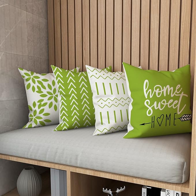 YCOLL Pillow Covers 18x18 Set of 4, Modern Sofa Throw Pillow Cover, Decorative Outdoor Linen Fabric Pillow Case for Couch Bed Car, Sage Green