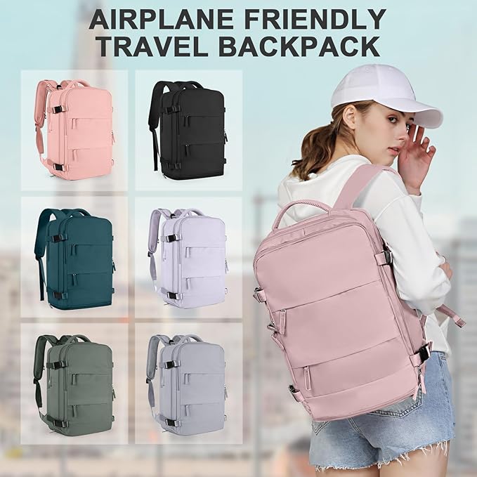 coowoz Travel Backpack For Women Men,Carry On Backpack,Hiking Backpack Waterproof Outdoor Sports Rucksack Casual Daypack travel essentials(Pink Purple)