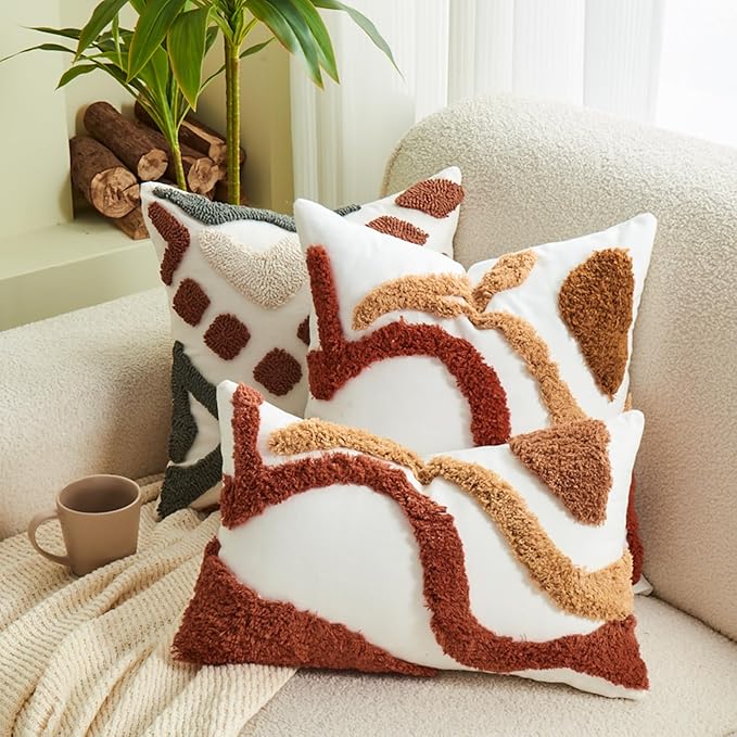 lifein 12x20 Pillow Covers-Throw Pillow Cover,Tufted Boho Jacquard Pillow Covers,Farmhouse Decorative Pillow Cover,Pillow Cases for Couch,Sofa,Bed,Chair,Living Room,Home Decor(12x20inch)