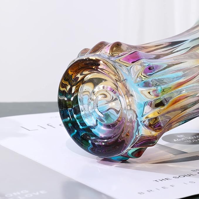 Glass Colorful Vase,Glass Flower Vase Decor for Home Dining Table Living Room,Office Wedding Holiday Party,Handmade Pattern(Phoenix Tail Style)