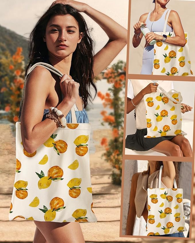 Aesthetic Canvas Tote Bag with Inner Pocket for Women, Cloth Cotton Totes Bag with Pattern for Shopping, Gym