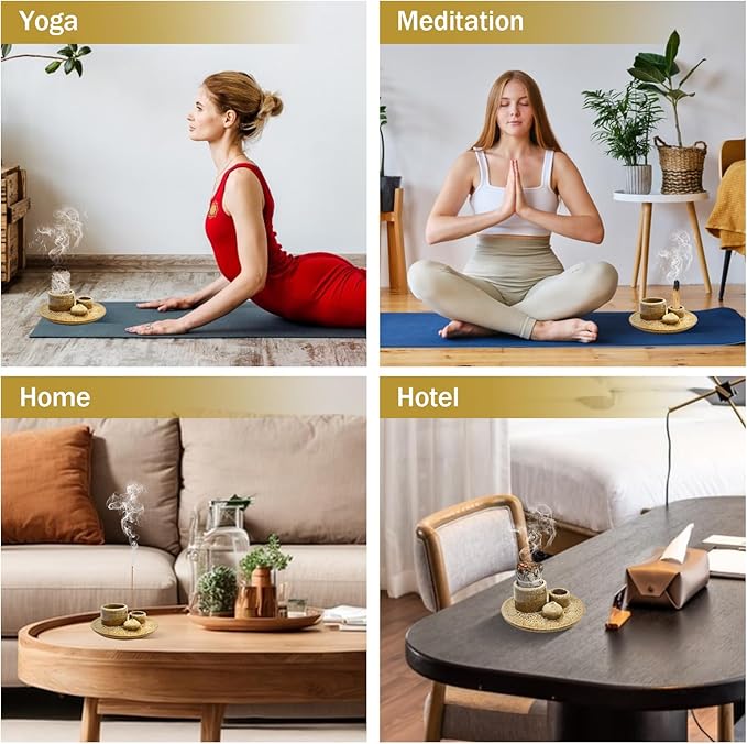 Palo Santo Holder - 4 in 1 Incense & Candle Holder - Ceramic Incense Holder Ash Catcher Tray for Meditation Room - Easy to Clean (Brown White)