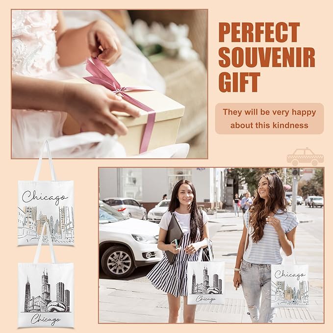 Paterr 4 Pcs City Souvenir Tote Bag-New York Chicago Seattle Los Angeles Boston San Francisco Paris Italy Las Vegas Nashville