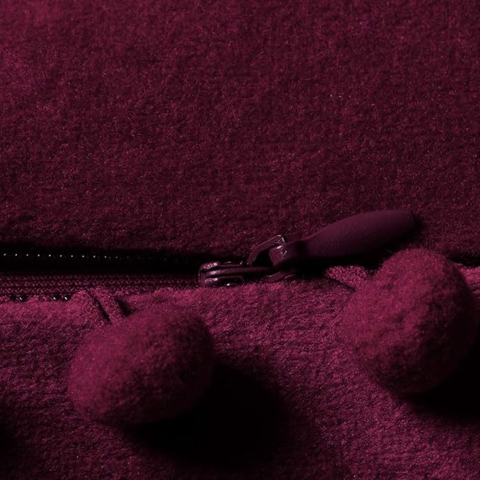 DEZENE Throw Pillow Covers 22x22 Wine Red: 2 Pack Cozy Soft Pom-poms Velvet Square Decorative Pillow Cases for Farmhouse Home Decor