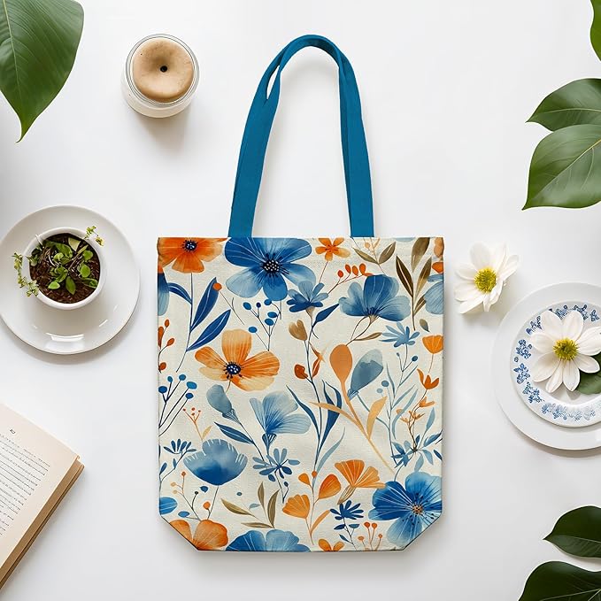 Tote Bag for Women, Reusable Zippered Canvas Bag with Handles Pocket Thick Canvas, for Grocery Shopping Beach Gift