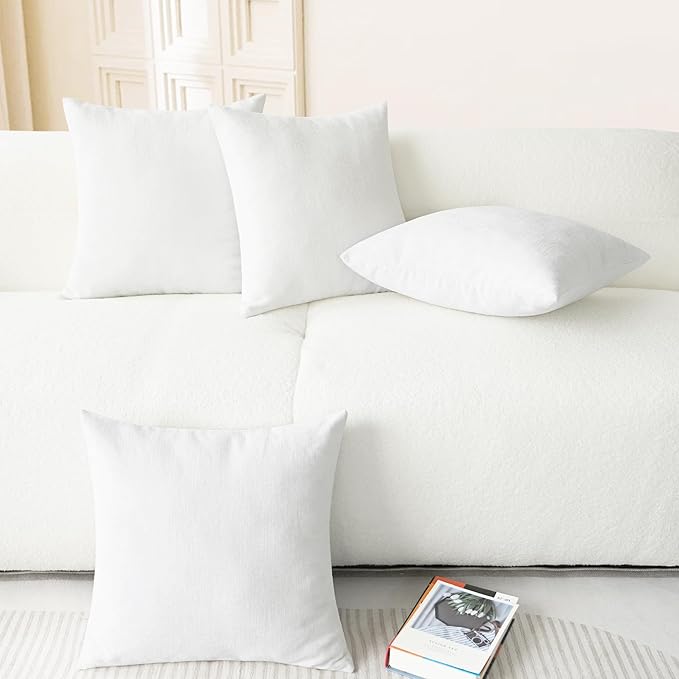 CaliTime Throw Pillow Covers Decorative 18 X 18 Inches Pack of 4 Cozy Chenille Cushion Cases for Couch Sofa Bed Living Room Home True White