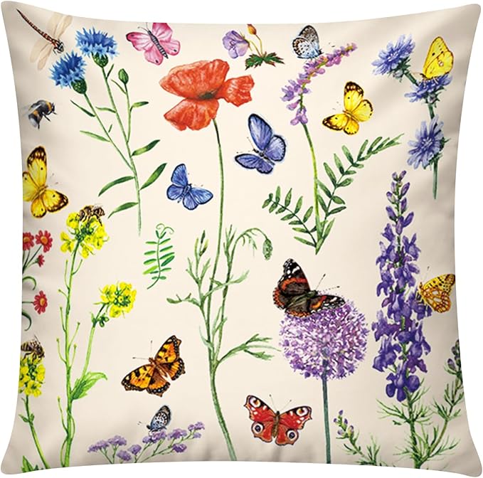 Red Pink Flower Pillow Cover 16x16 Set of 6 Summer Throw Pillow Covers Colorful Floral Cushion Covers for Couch Sofa Living Room Home Decor