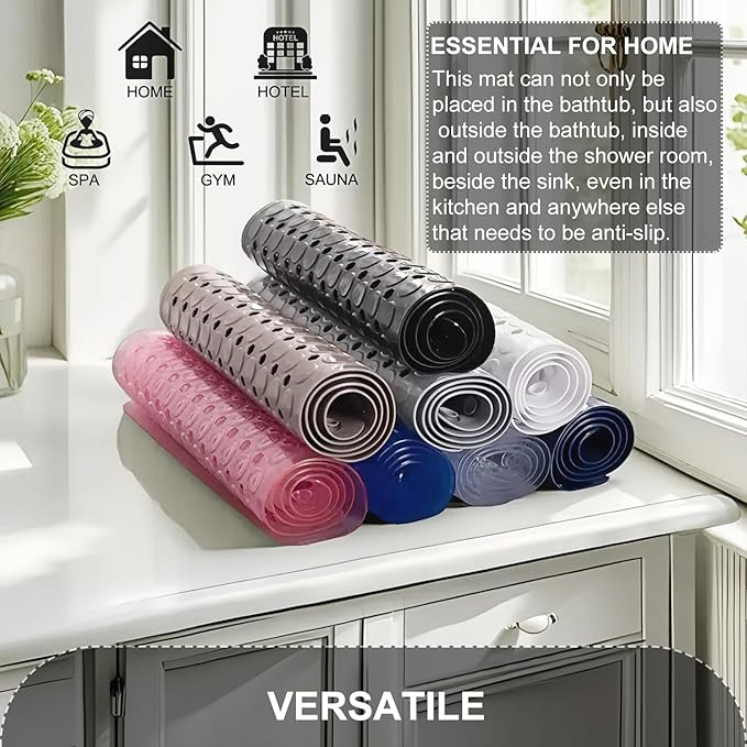 Bath Mat for Tub & Shower, Non Slip Soft Bathmat with Suction Cups & Drain Holes, Machine Washable Bathtub Floor Liner Mats for Bathroom, 35x16 Inch, Gray