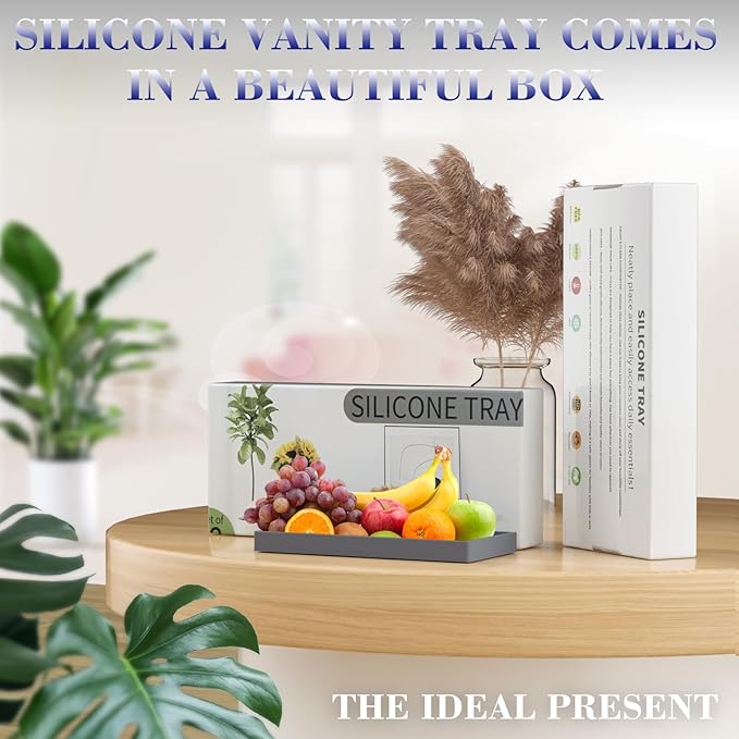 BBK Bathroom Vanity Tray 7.8 in - 2 Pack(Small) Silicone Bathroom Tray for Counter, Perfume Key Trinket Ring Tray, Decor Soap Dispenser Countertop Tray for Kitchen Sink Organization (Gray)