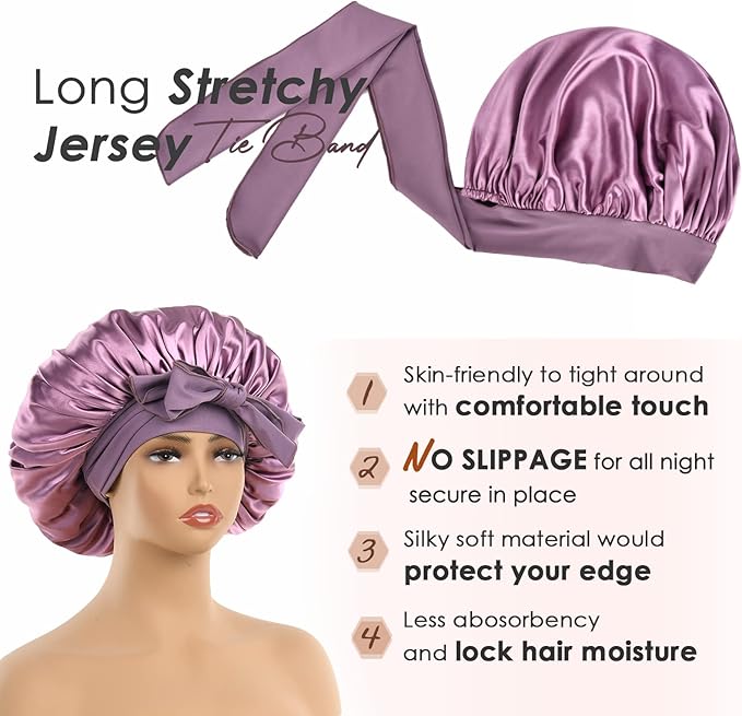 YANIBEST Silk Bonnet for Sleeping Women Satin Bonnet Double Layer Satin Lined Hair Bonnet with Tie Band Curly Hair